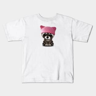 Cute Baby Raccoon Wearing Pussy Hat Kids T-Shirt